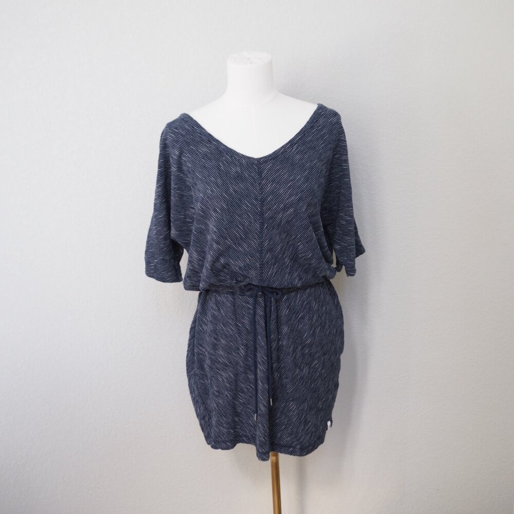 Vintage Woolrich Extra Large Drawstring Waist Navy Striped Dress 100% Cotton